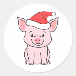 Lycklig jul Piggie med Santa Hat Runt Klistermärke