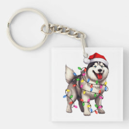 Lycklig jul Siberian husky med Santa Hat