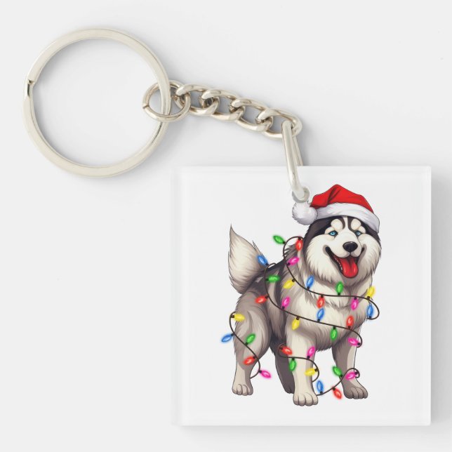 Lycklig jul Siberian husky med Santa Hat (Framsidan)