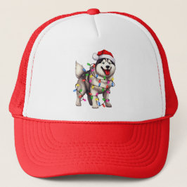 Lycklig jul Siberian husky med Santa Hat Keps