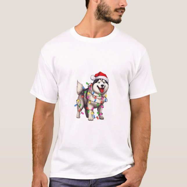 Lycklig jul Siberian husky med Santa Hat T Shirt (Framsida)