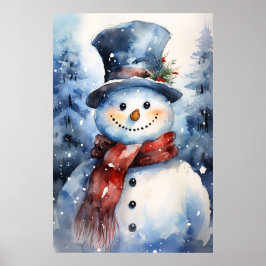 Lycklig jul Snögubbe med Top hat i Snö Poster