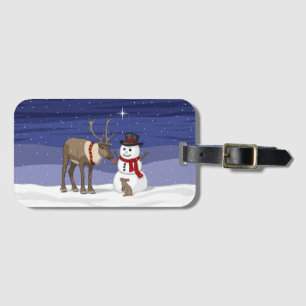 Lycklig jul Snögubbe och Cute Reindeer Bagagebricka