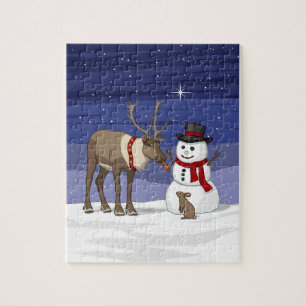 Lycklig jul Snögubbe och Cute Reindeer Pussel