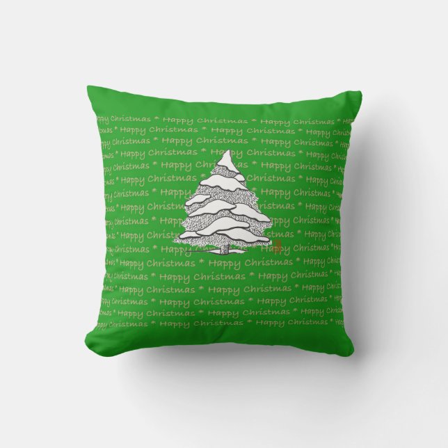Lycklig jul Snowy Evergreen 16 x 16 Dekorativ kudd Kudde (Framsida)