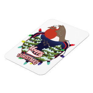Lycklig jul-tecknaden Robin logotyp Magnet