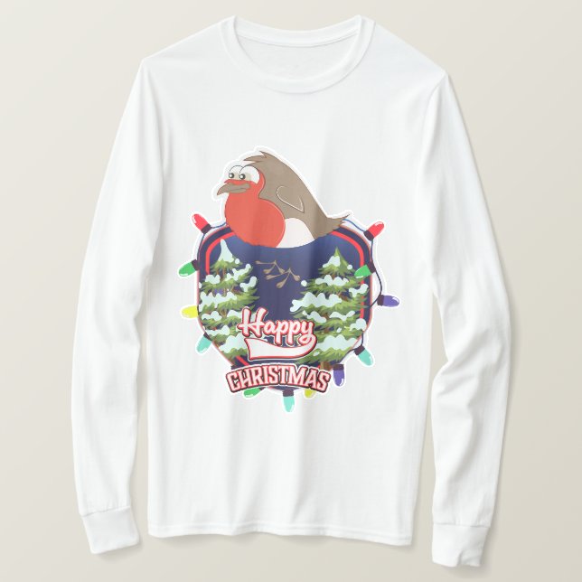 Lycklig jul-tecknaden Robin logotyp  T Shirt (Design framsida)