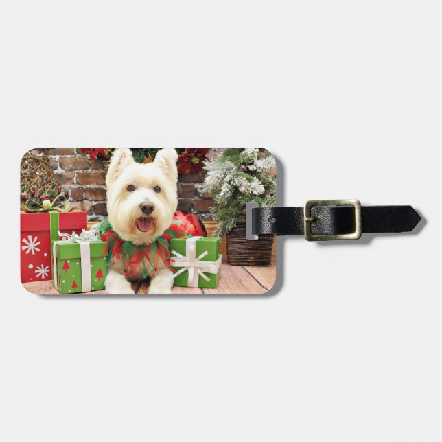 Lycklig jul - Westie - Bagagebricka (Horisontell Framsida)