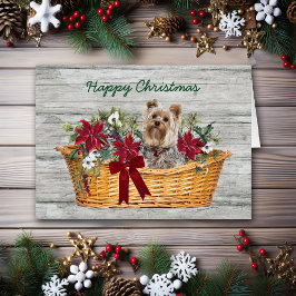 Lycklig jul Yorkshire Terrier Hund i Basket Hälsningskort