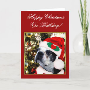 Lycklig julaftonfödelsedagBoston terrier Helgkort