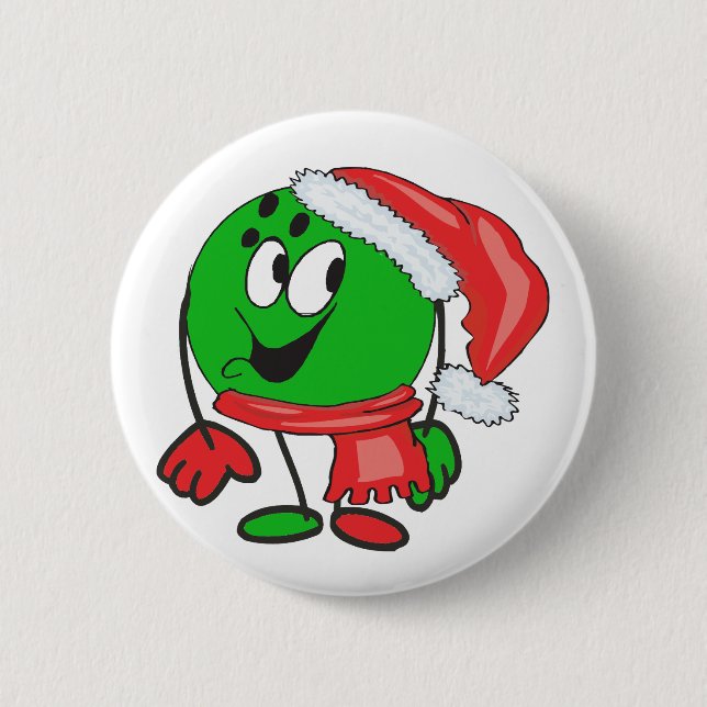 Lycklig julbowlingklot som ha på sig ett santa knapp (Framsida)