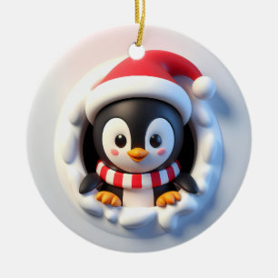Lycklig-julen Helgdag Penguin-utbränning Julgransprydnad Keramik