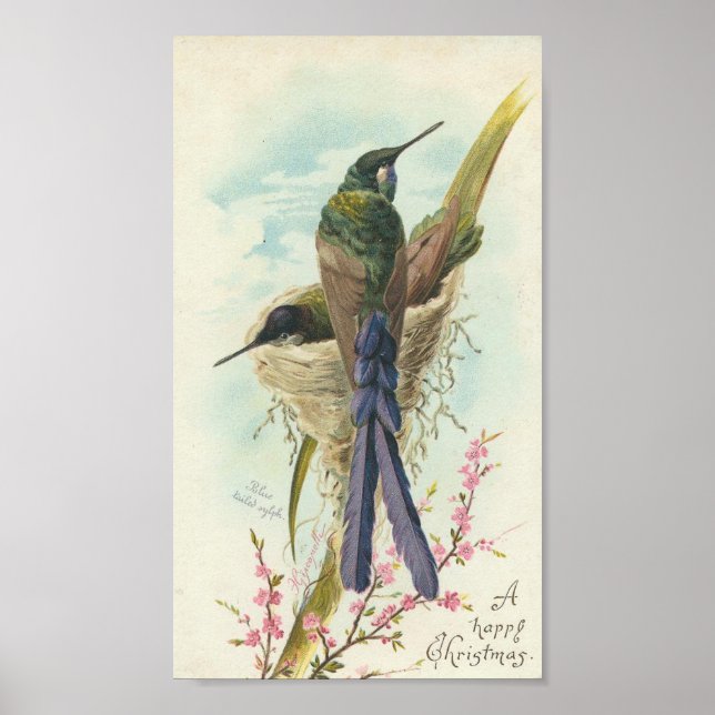 Lycklig-julen Vintage Hummingbird Poster (Framsidan)