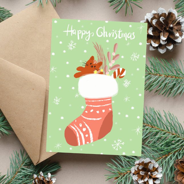 Lycklig-julfinny Kattunge Stocking Helgkort (Skapare uppladdad)