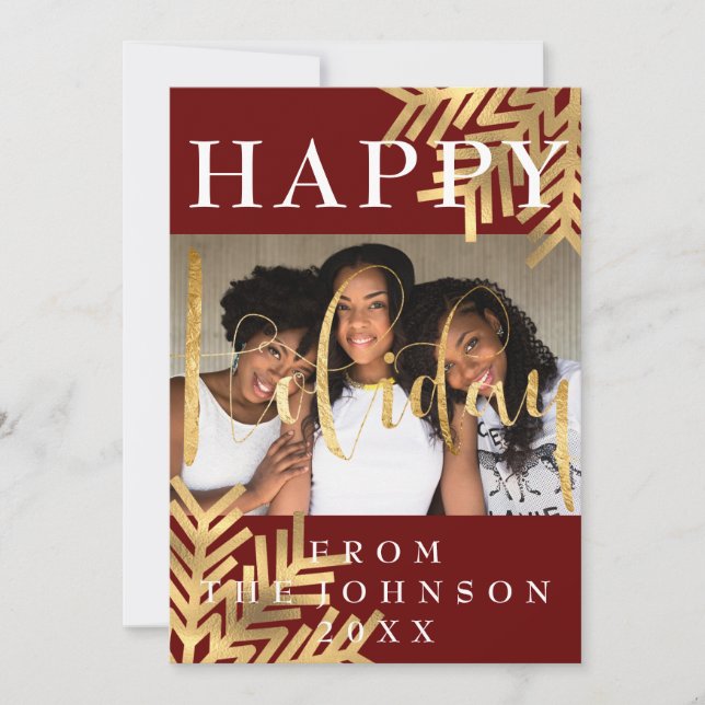 Lycklig Julhelg Hälsning Burgundy Guld Julkort (Framsida)