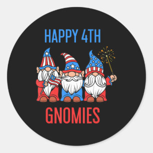 Lycklig juli 4:e Gnomies Patriotic Pride Gnomes US Runt Klistermärke