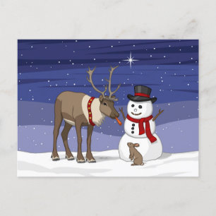 Lycklig julkort för Snögubbe och Cute Reindeer Vykort
