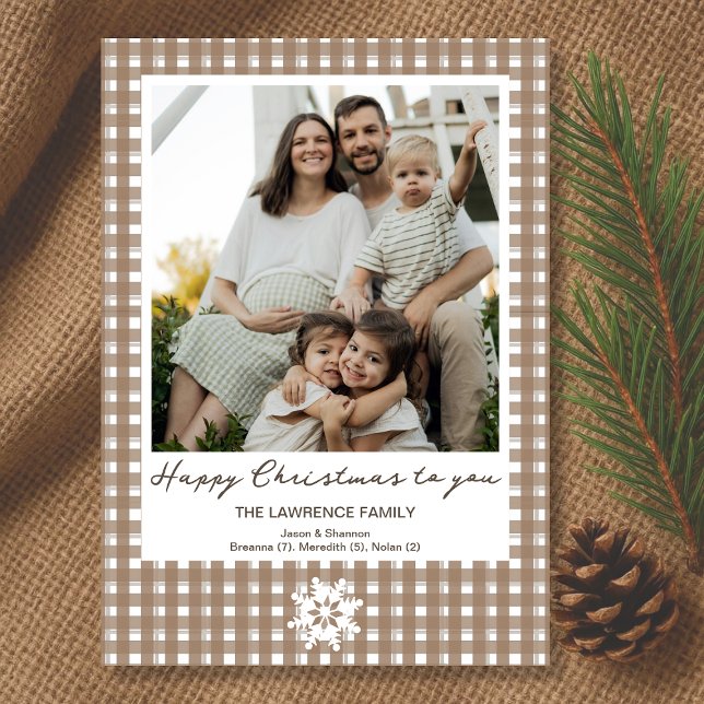 Lycklig-julljupet Land Gingham Helgdag Photo Card Julkort (Skapare uppladdad)