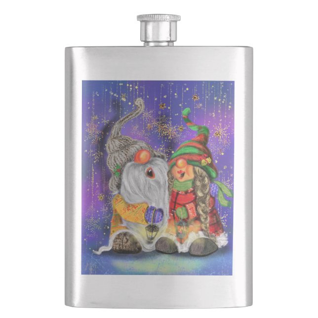 Lycklig julparet Gnomes-kolv Fickplunta (Framsidan)