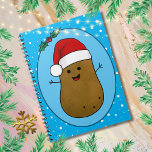 Lycklig julpotatis anteckningsbok<br><div class="desc">Lustigt söt lycklig brun tecknad-potatis med röd och vit julhatt. Potatisen ligger i en tecknad konst stil och färgad brun, han har hållit arm och finger och ett stort lycklig leende med punkter för ögon. Tomten på huvudet är röd med en vit trim och en vit pompom hängande. Han befinner...</div>