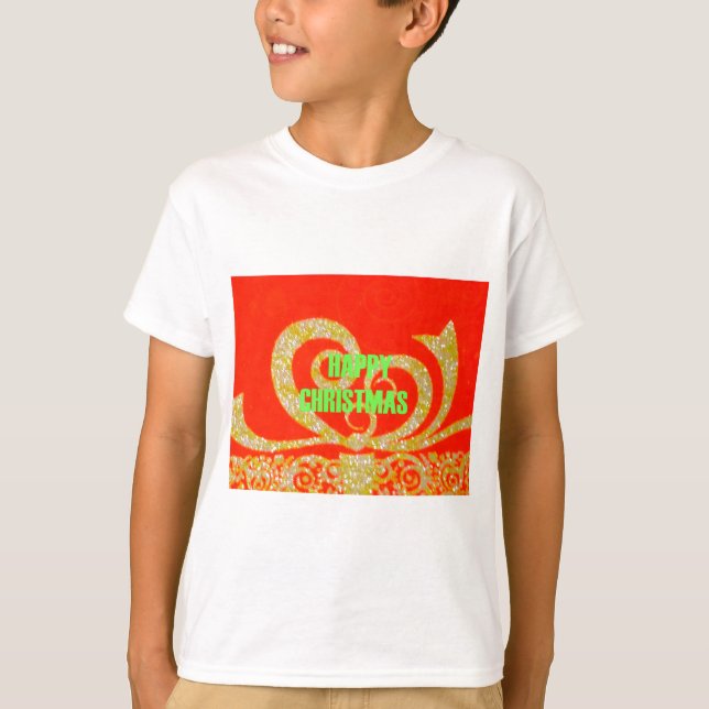 Lycklig, Julrött och Guld T-shirt (Framsida)