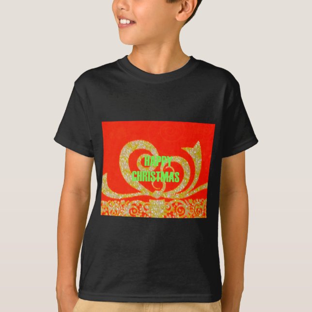 Lycklig, Julrött och Guld T-shirt (Framsida)