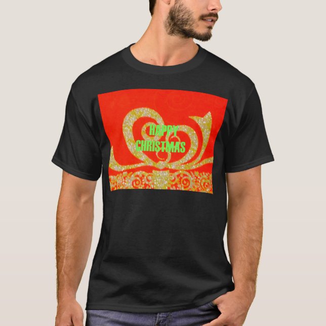 Lycklig, Julrött och Guld Tee Shirt (Framsida)