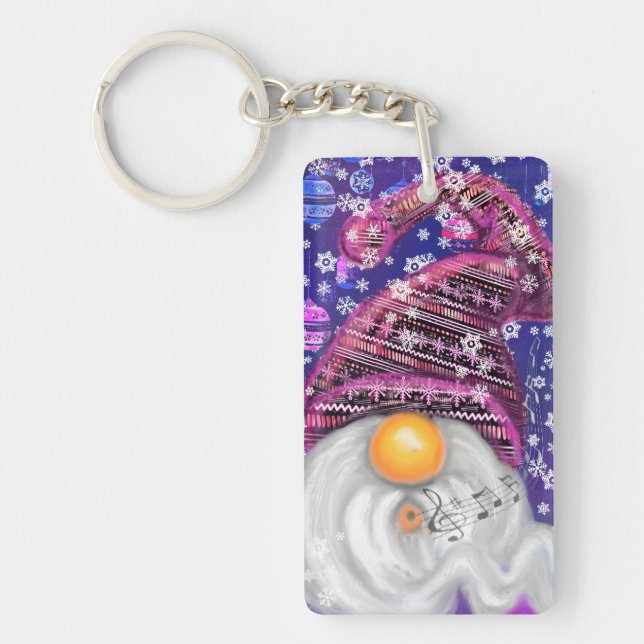 Lycklig jultomte i Lila Hat Keychain (Framsidan)