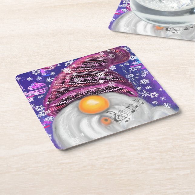 Lycklig jultomte i Lila Hat Papper Underlägg (Vinklad)