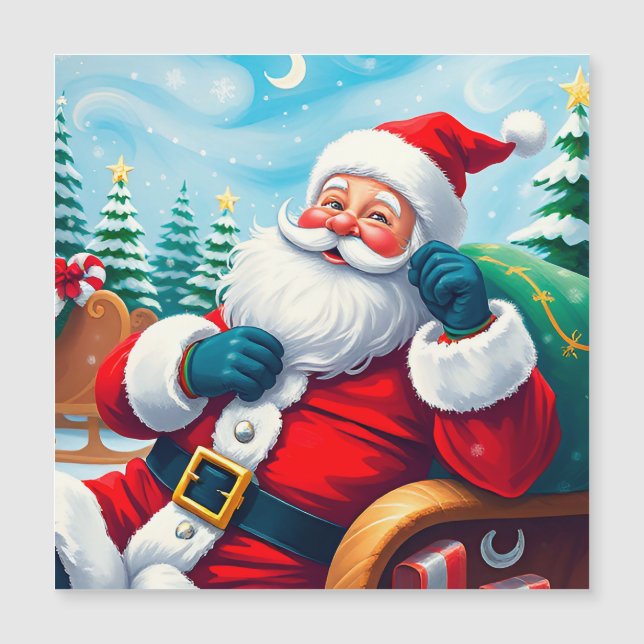 Lycklig Jultomten avslappning i Festive Sleigh (Framsida)