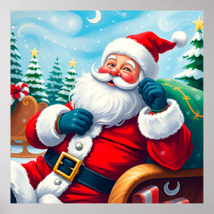 Lycklig Jultomten avslappning i Festive Sleigh Poster
