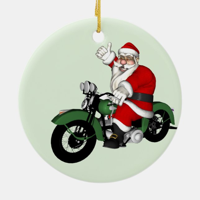 Lycklig Jultomten Biker Julgransprydnad Keramik (Baksidan)