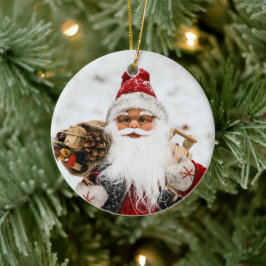 Lycklig Jultomten Doll vid Snö Julgransprydnad Keramik
