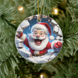 Lycklig Jultomten. Jultidsinställning. Julgransprydnad Keramik