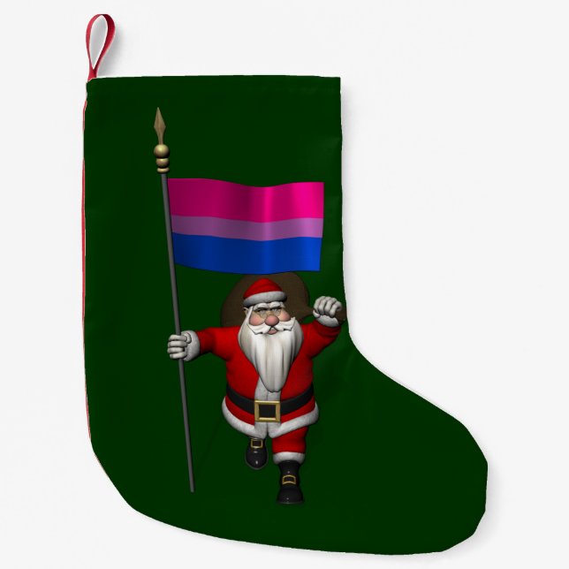 Lycklig Jultomten med Bi-Pride-Flagga Liten Julstrumpa (Framsidan)