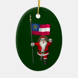 Lycklig jultomten med flagga av Georgia Julgransprydnad Keramik