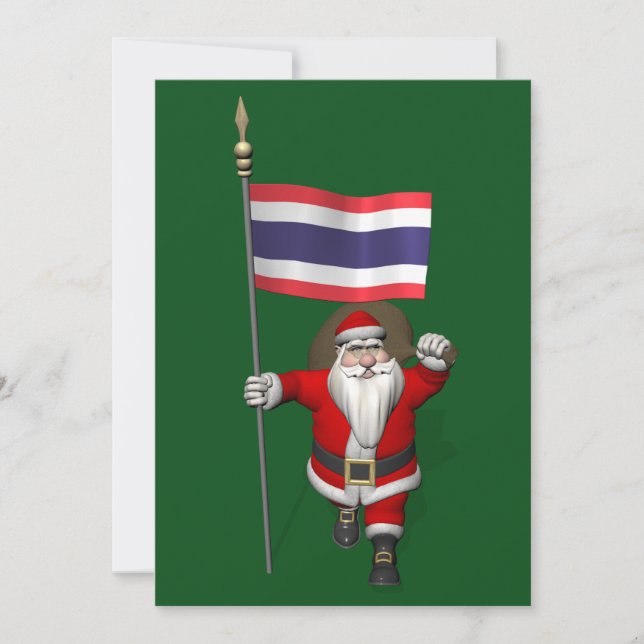 Lycklig Jultomten med Flagga Thailand Julkort (Framsida)
