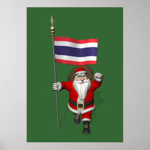 Lycklig Jultomten med Flagga Thailand Poster