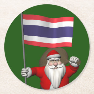 Lycklig Jultomten med Flagga Thailand Underlägg Papper Rund