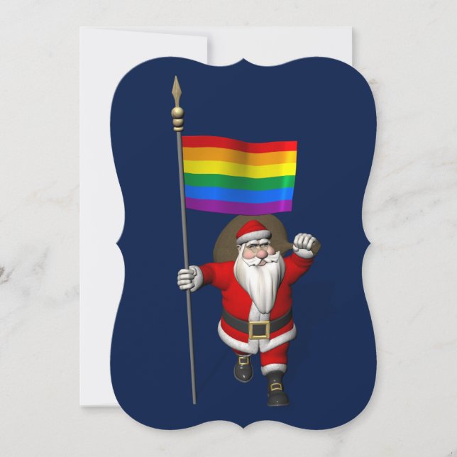 Lycklig Jultomten med regnbåge Flagga Julkort (Framsida)