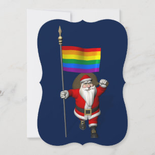 Lycklig Jultomten med regnbåge Flagga Julkort