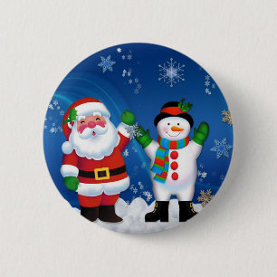 Lycklig Jultomten och Snögubbe Knapp