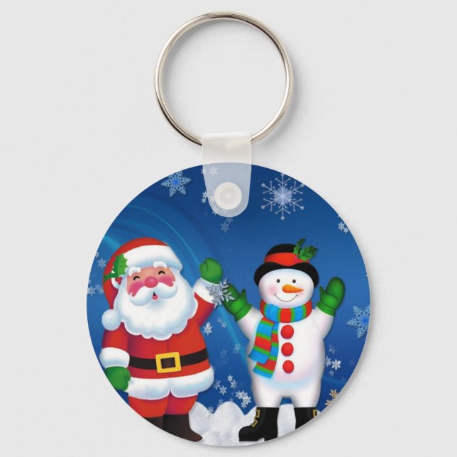 Lycklig Jultomten och Snögubbe Nyckelring (Framsida)