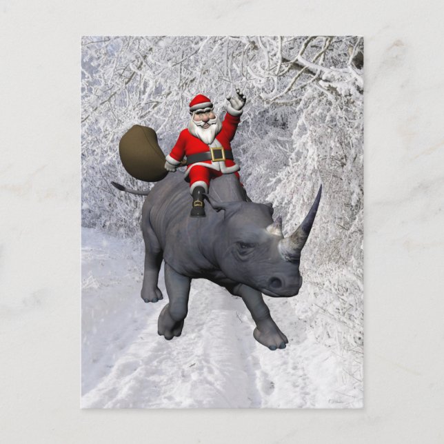Lycklig Jultomten på Rhino Rhinoceros Helg Vykort (Framsida)