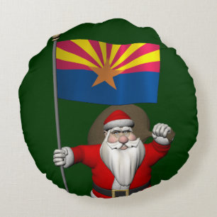 Lycklig Jultomten på väg till Arizona Rund Kudde