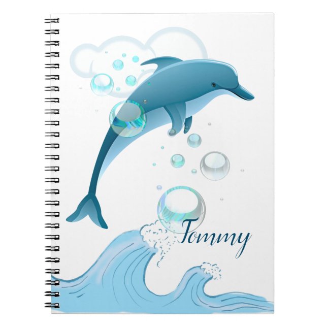 Lycklig Jumping Dolphin med Bubbles Anteckningsbok (Framsidan)