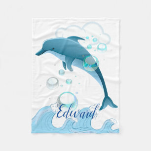 Lycklig Jumping Dolphin med Bubbles Fleecefilt