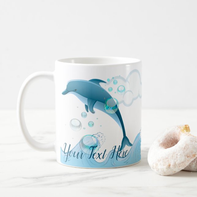 Lycklig Jumping Dolphin med Bubbles Kaffemugg (Med munk)