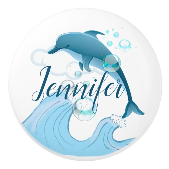 Lycklig Jumping Dolphin med Bubbles Knopp (Framsidan)