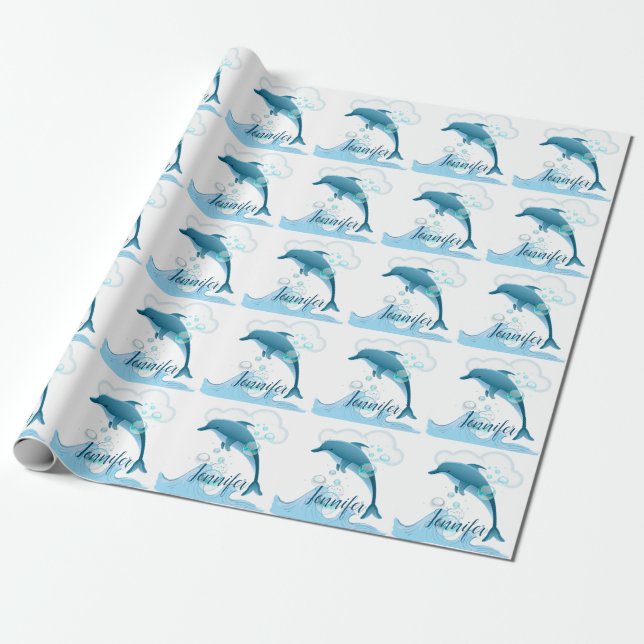 Lycklig Jumping Dolphin med Bubbles Presentpapper (Utrullad)